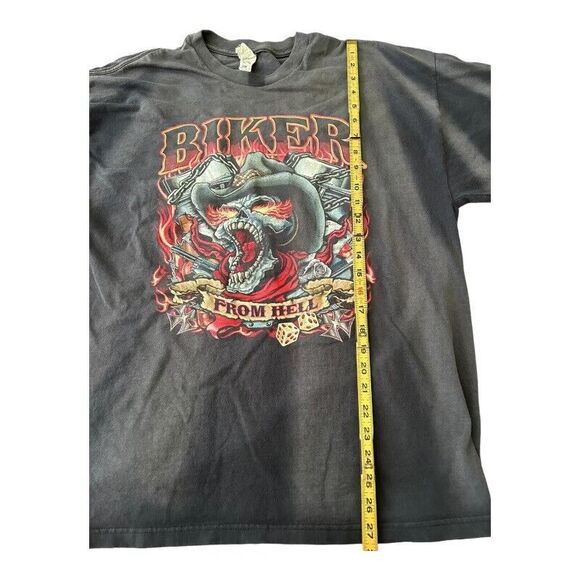 Vtg 90s Delta T-Shirt Biker From Hell Distressed Sun Faded XL Skull Skeleton - Picture 4 of 6